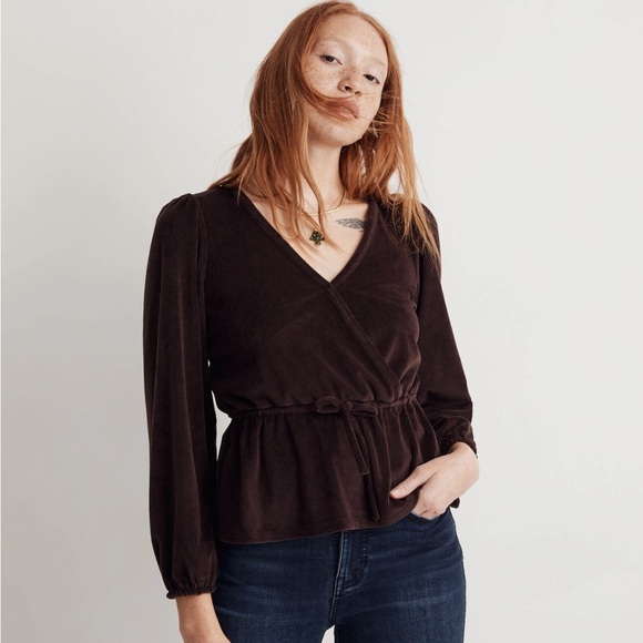 Madewell Corduroy Tie-Front Faux-Wrap Top - Picture 4 of 13